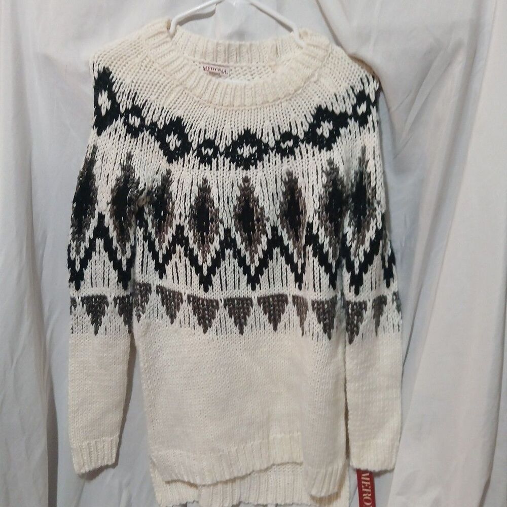 merona xs pullover long sweater white and black and Grey Nwt